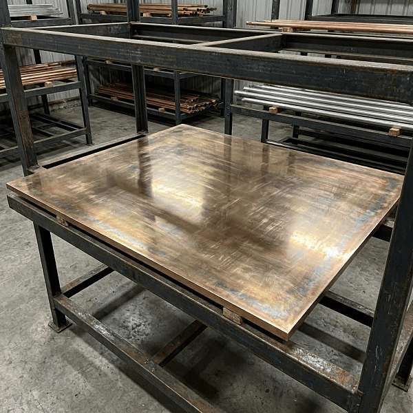 Лист бронзовый на стеллаже склада